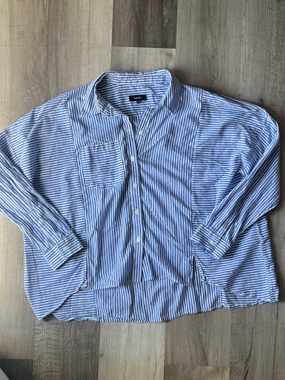 ME+EM Lightweight Cropped Boxy Button Down Shirt Blue Stripe size 10